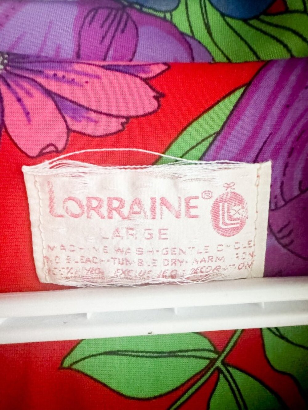Vintage Lorraine Red Bright Floral House Dress L - Picture 4 of 6